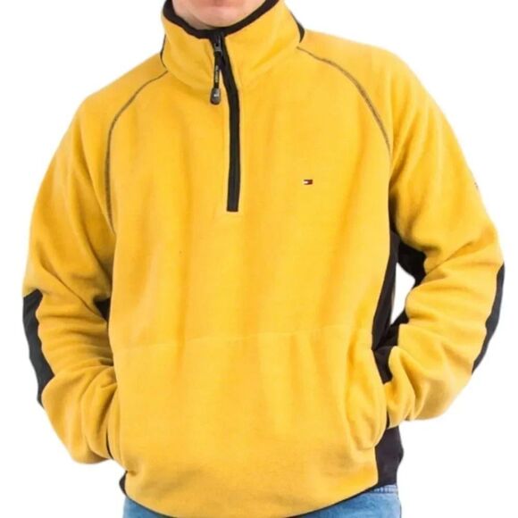 Vintage 90s Y2K Tommy Hilfiger Cold Stop Performance Fleece Jacket in Yellow XXL - Picture 3 of 10